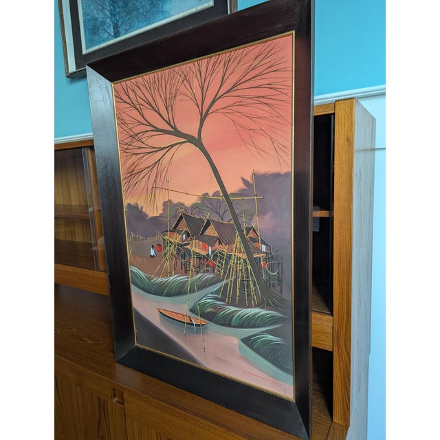 1967 Original Oil on Canvas Painting by Thai Modernist Sanong Sriboon Framed For Sale - Image 14 of 14