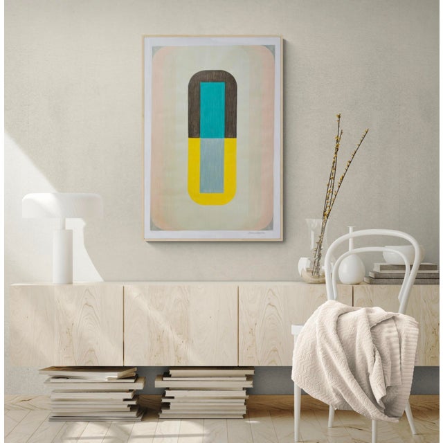 Mixed Media With Turquoise and Yellow For Sale - Image 4 of 4