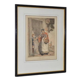 Cottage Girl Hand Colored Engraving C.1807 For Sale