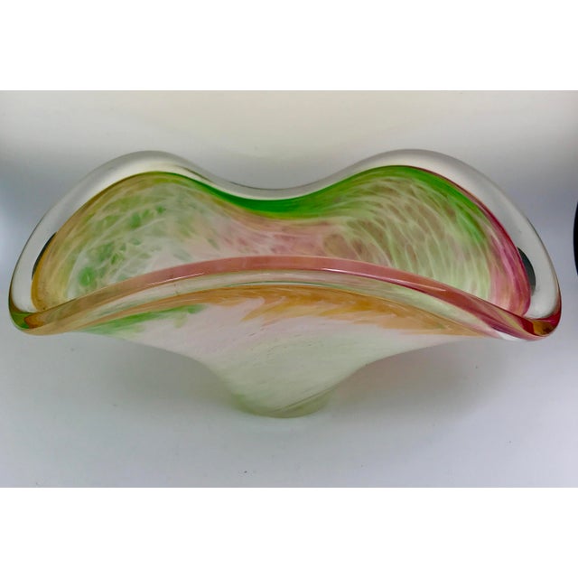 Pink Mid-Century Murano Pastel Swirls Zanfirico Organic Form Bowl For Sale - Image 8 of 13