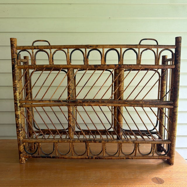 1970s Vintage Mid Century Burnt Bamboo Shelf Hanging Wall Shelf Display Rack Etagere For Sale - Image 5 of 5