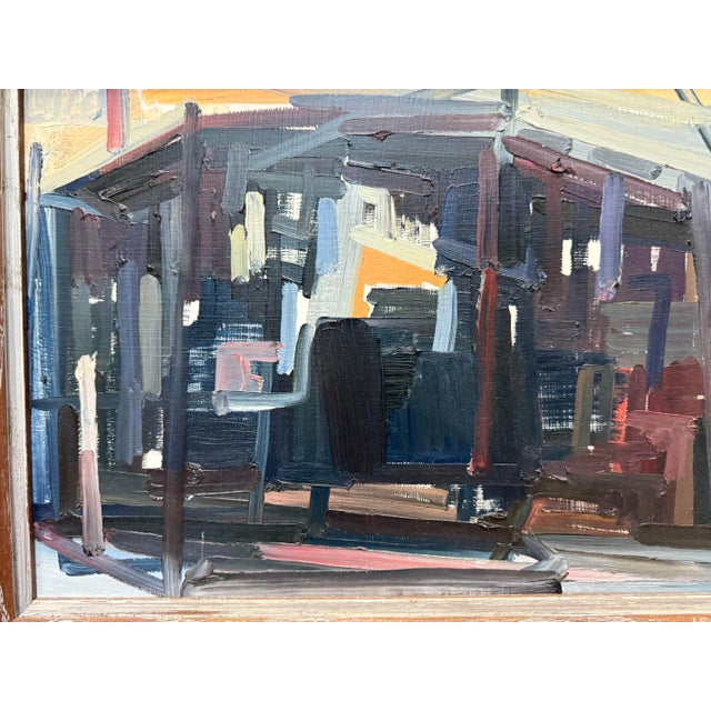 Wood Vintage Midcentury Abstract Painting Oil on Board For Sale - Image 7 of 7