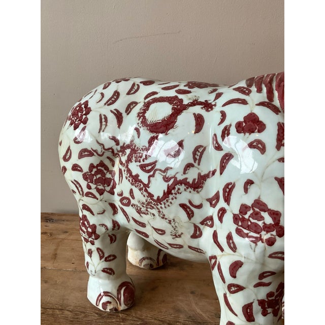 Mid 20th Century Vintage Boho Glazed Ceramic Ming Rhinoceros For Sale - Image 5 of 11