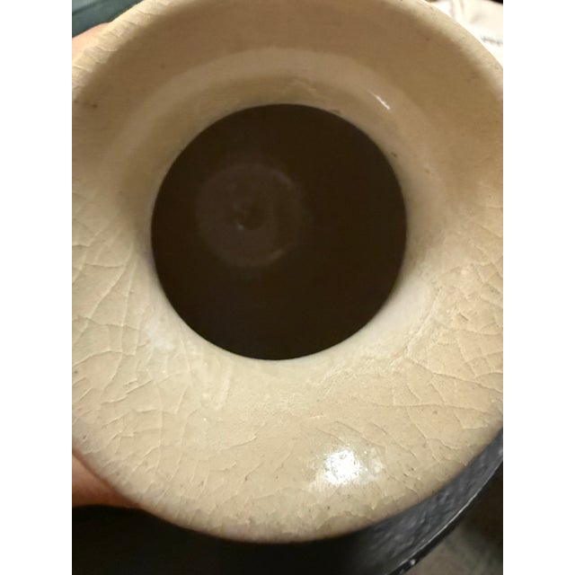 Signed K. Lutz Studio Art Pottery Vase Teal Blue Green Crackle Glaze Pacific Northwest 6” For Sale - Image 4 of 4