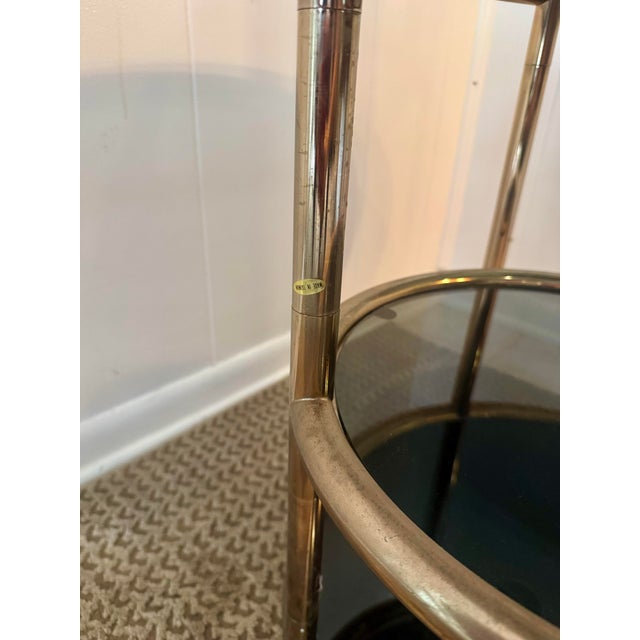 Brass A Vintage Milo Baughman Style 7 Tiered Brass & Smoked Glass Articulating Etagere, Circa 1970s For Sale - Image 8 of 12