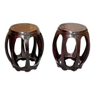 Pair of Vintage Chinese Chinoiserie Hardwood Garden Stools or PedestalS For Sale