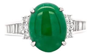 Certified 4.17 Carat Untreated Jadeite Jade and Baguette Diamond Platinum Ring