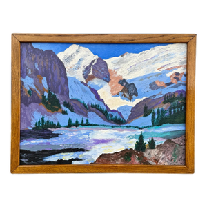 Mid-Century Expressionist Winter Mountain Landscape Oil Painting W/ Original Vintage Wood Frame