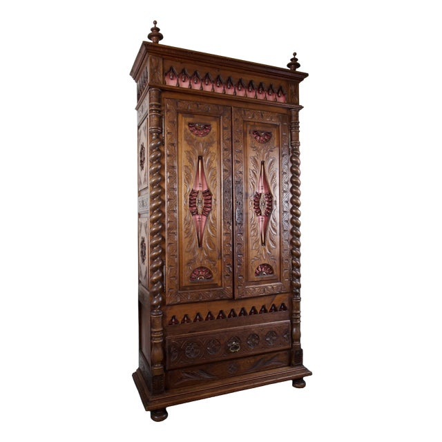 Carved Oak Wardrobe, Brittany, France, 1900 For Sale