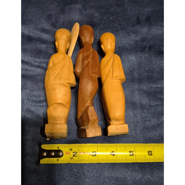 Wood Set of 3, Mid 20th Century African Primitive Wood Carvings For Sale - Image 7 of 8