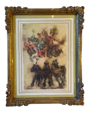 Mid 20th Century "Acrobats" Expressionist Figurative Limited Edition Lithograph by Chaim Gross, Framed