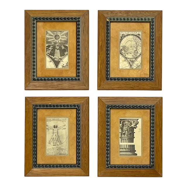 Set of Four Vintage Italian Architectural Prints in Ornate Wood Frames For Sale