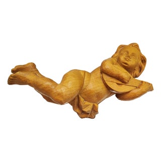 Art Deco Wooden Putto Figure Playing Zither, 1920s-1940s For Sale