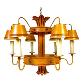 Mid 20th Century Hollywood Regency Ochre Japanned Faux Bamboo Tole Six-Light Chandelier For Sale