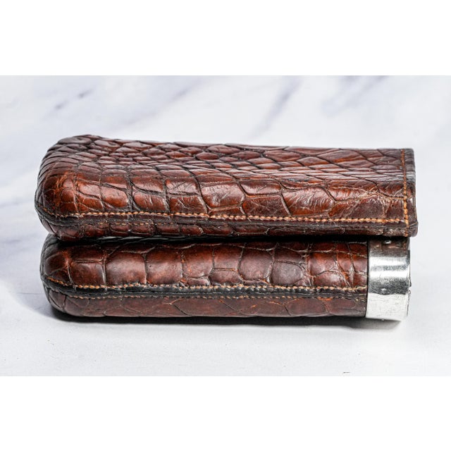 Handsome English Antique Victorian Leather Sterling Silver Cigar Case Holder For Sale - Image 11 of 13