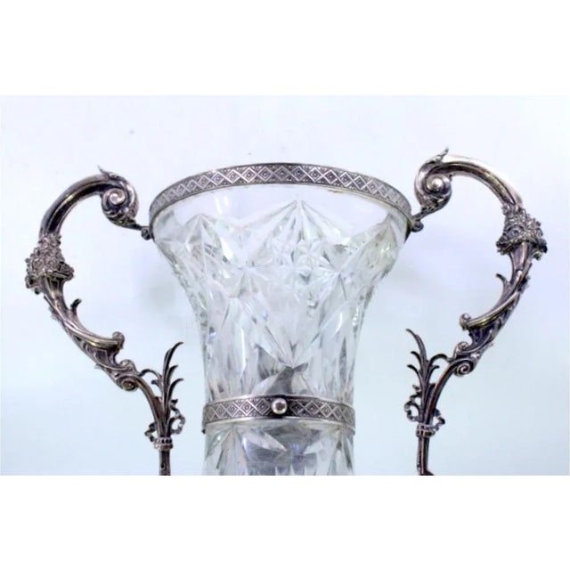 Silver and Cut Glass Vase with Raised Floral Motifs and Cut-Out Base For Sale - Image 4 of 9