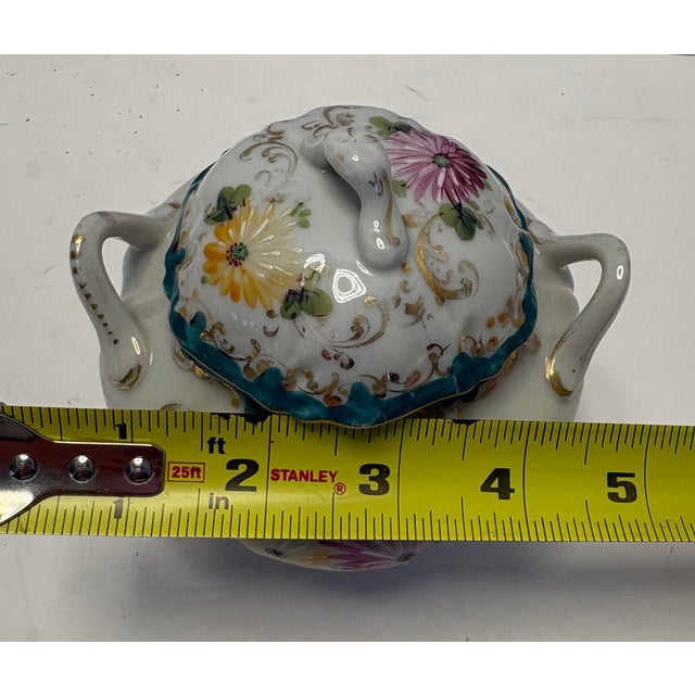 Antique European Hand-Painted Porcelain Covered Sugar Bowl With Floral Gilt, C. 1900 For Sale - Image 4 of 9