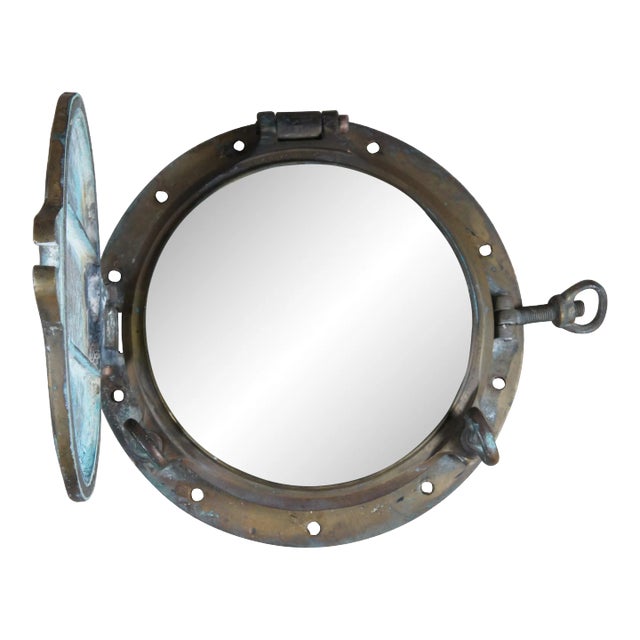 Early 20th Century Solid Brass Maritime Ships Porthole Storm Cover Window For Sale