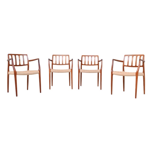 Model 66 Armchairs in Teak and Paper Cord by Niels Otto Moller J.L. Møllers, Denmark, 1974, Set of 4 For Sale