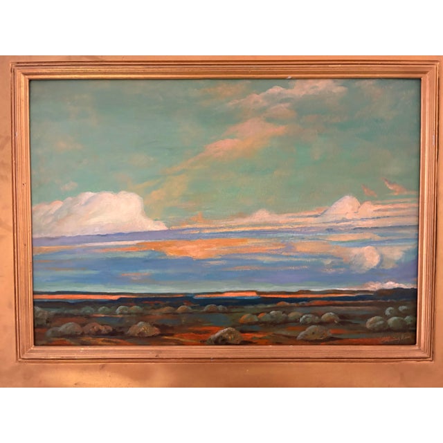 Traditional Vintage Skyscape Oil Painting on Canvasboard For Sale - Image 3 of 11