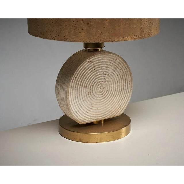Naturel Table Lamp Travertine Base Cork Shade, 1970s For Sale - Image 6 of 11