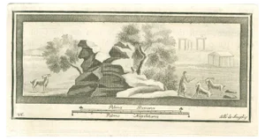 Secondo De Angelis, Pompeian Fresco Landscape, 18th Century, Etching