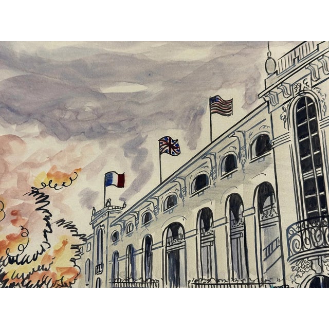 White Cornelius Vanderbilt (c.v.) "Sonny" Whitney at the Prestigious Prix De l'Arc De Triomphe at Longchamp Watercolor by Pierre Bellocq Aka "Peb" For Sale - Image 8 of 9
