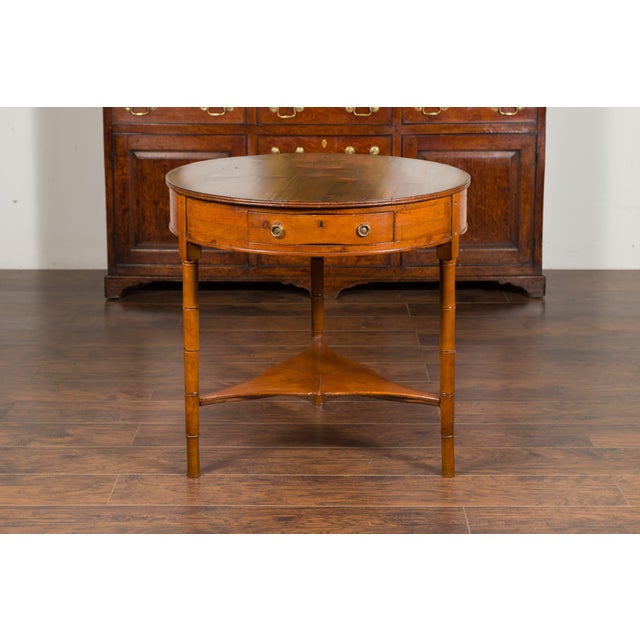 Mid 19th Century English 1860s Pine Center Table with Partitioned Drawer and Faux Bamboo Legs For Sale - Image 5 of 11