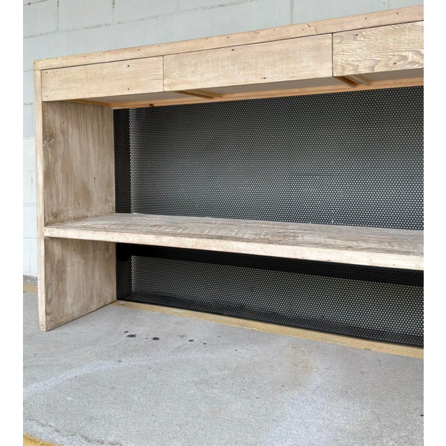 Wood Organic Modern Rustic Wood and Pierced Metal Bar For Sale - Image 7 of 9