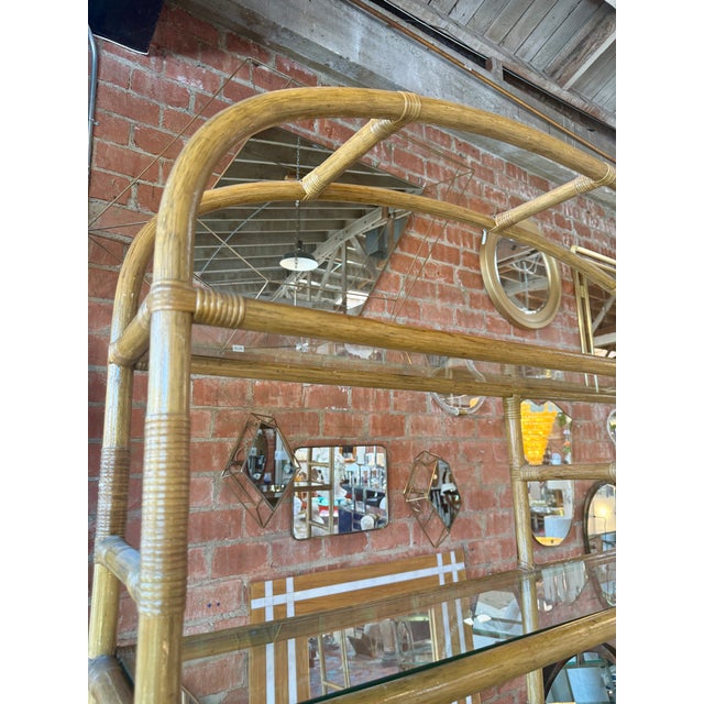 Brown Vintage Coastal Rattan Etagere Cabinet With Glass Shelves For Sale - Image 8 of 8