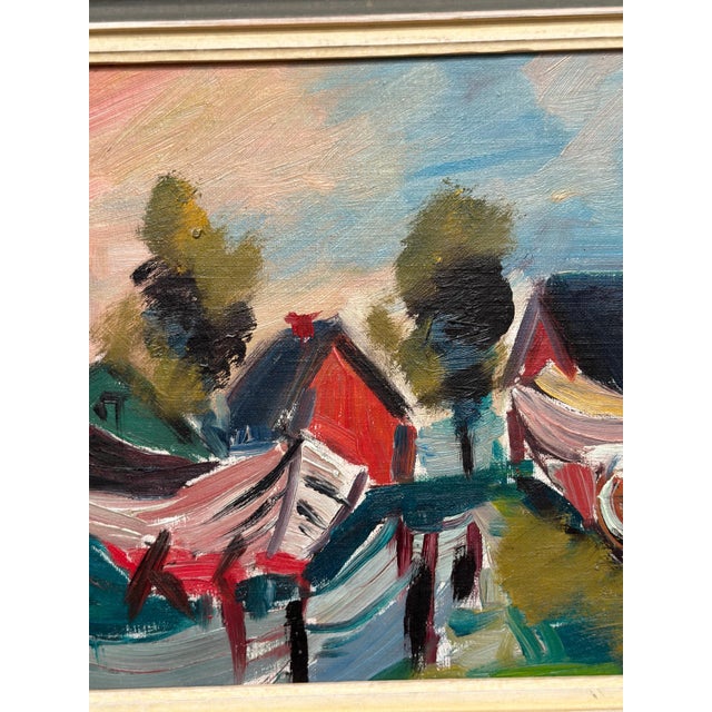 Louis Zelig, Boats in Fishing Village, 1950s, Oil on Panel, Framed For Sale - Image 16 of 18