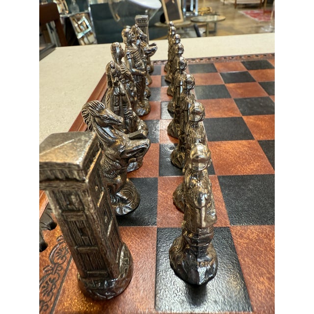 Italian Chess Set in Cast Metal on Carved Wooden Board, 1970s For Sale - Image 10 of 10