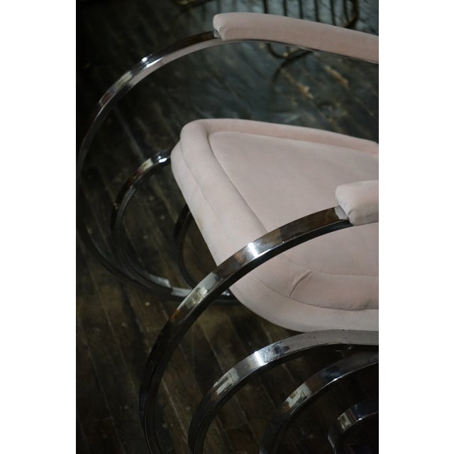 Hollywood Regency 1970's Modernist Chrome Maison Jansen Style Hollywood Regency Rocking Chair With Pink Upholstery For Sale - Image 3 of 11