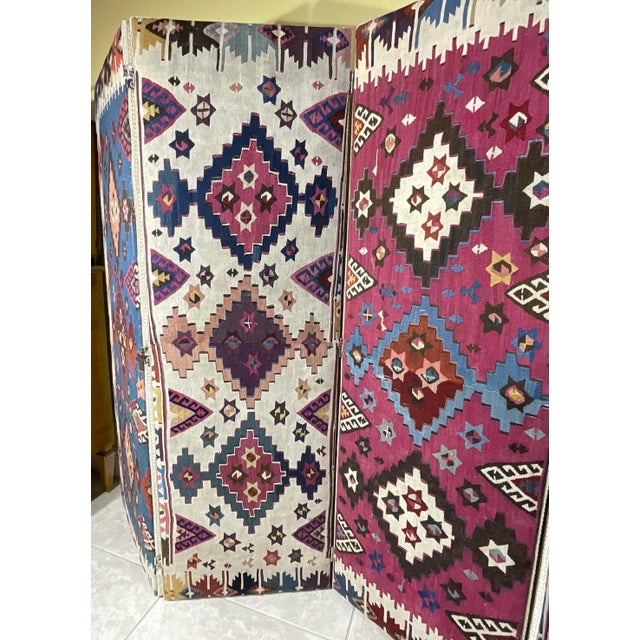 One-of-a-Kind Custom Antique Flat-Weave Oriental Kilim Folding Screen For Sale - Image 12 of 18
