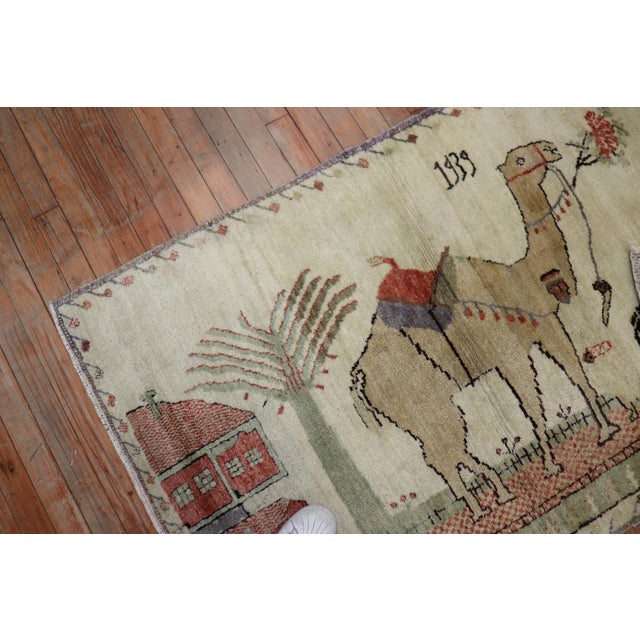 Textile Vintage Zabihi Collection Camel Donkey Turkish Kula Pictorial Scatter Size Rug - 3'2" x 4'8" For Sale - Image 7 of 8