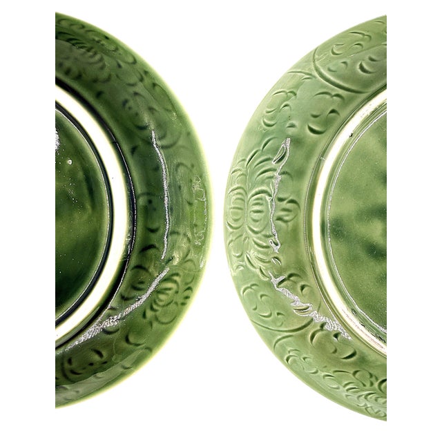 Vintage Bat Trang Vietnamese Ceramic Dinner Plates With Mixed Leaf Motifs - Set of 6 For Sale - Image 11 of 14