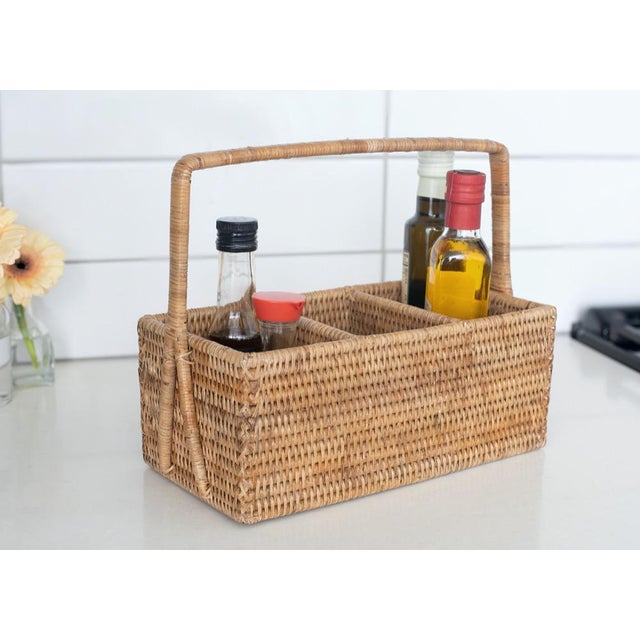 2020s Artifacts Rattan 3 Section Cutlery Caddy with Handle in Honey Brown For Sale - Image 5 of 9