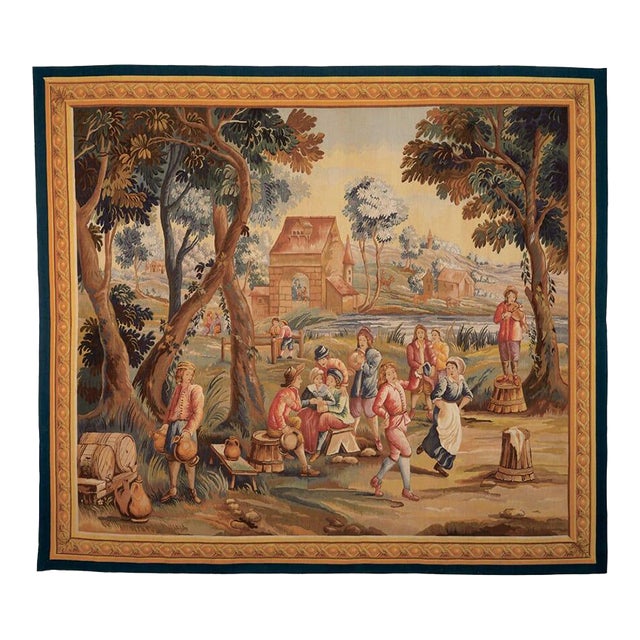 Scene Villageois Flamande Handwoven Tapestry - 234 X 267 Cm (7'8" X 8'9") - Requires Rod Size 6 For Sale