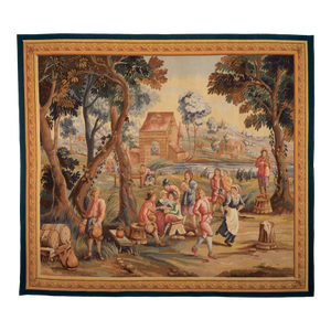Scene Villageois Flamande Handwoven Tapestry - 234 X 267 Cm (7'8" X 8'9") - Requires Rod Size 6