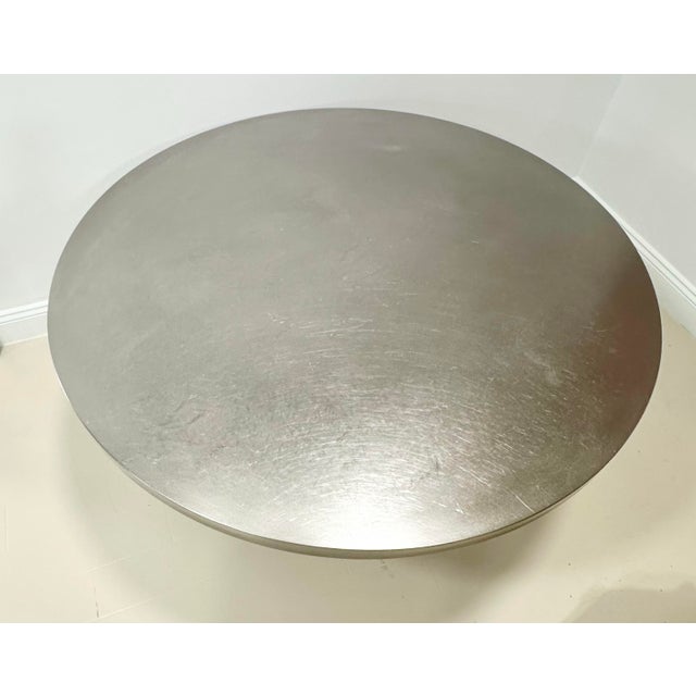 Contemporary Vintage Brushed Stainless Steel Round Pedestal Dining Table For Sale - Image 3 of 12