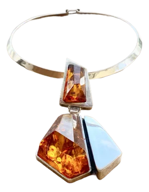 Monumental Amber + Sterling Choker With Massive Modernist Pendant