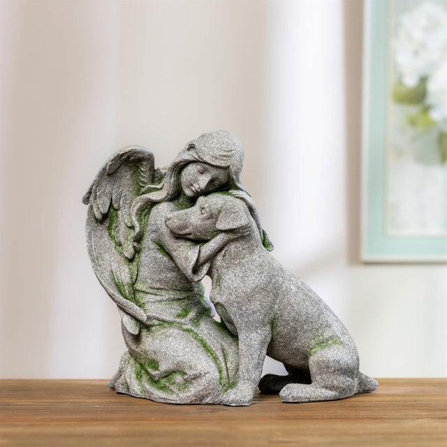 Rustic Angel with Dog Statue (Set of 2) For Sale - Image 3 of 3