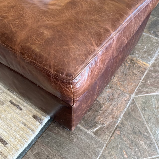 Restoration Hardware Maxwell Brompton Leather Ottoman, Cocoa For Sale - Image 9 of 12