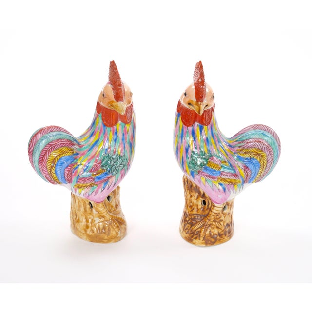 Pair of Antique Chinese Export Porcelain Roosters For Sale - Image 12 of 12