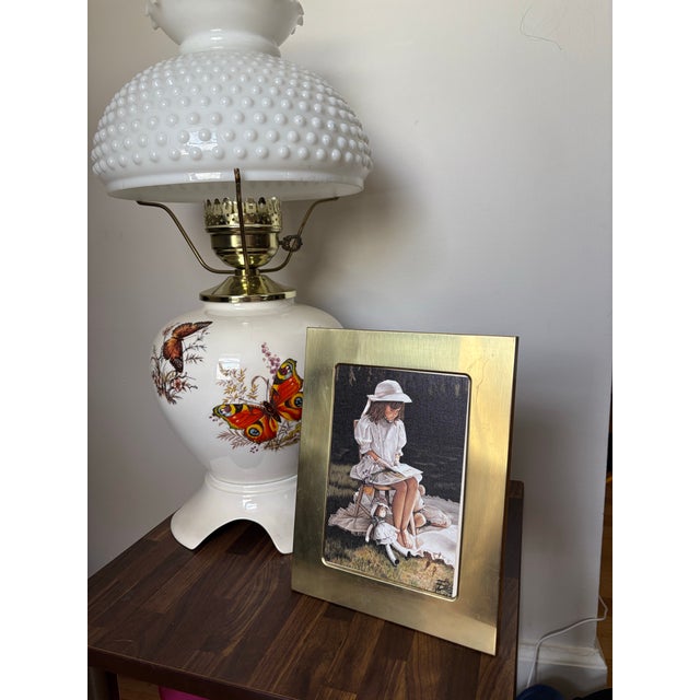 English Vintage 1994 “Afternoon Story Time” Canvas Print Painting Art by Melinda Buyers Framed in Brass VTG Frame For Sale - Image 3 of 10