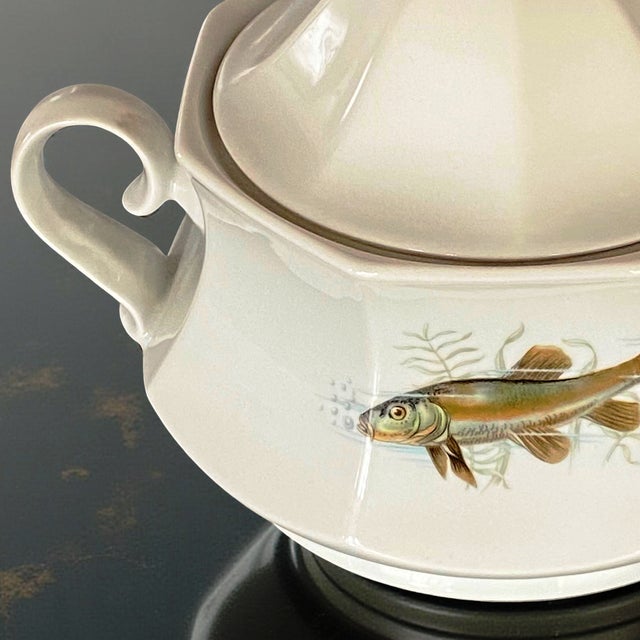 Porcelain Fish Service with Soup Tureen and Bowl by Winterling Marktleuthen, Bavaria, Germany, 1970s, Set of 15 For Sale - Image 6 of 18