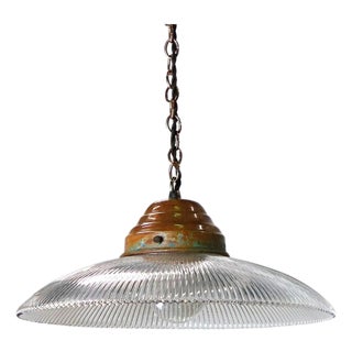 1960s Holophane Clear Glass Vintage Industrial Pendant Light For Sale