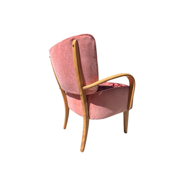 1940s Vintage Mid Century Modern Pair Heywood Wakefield Lounge Pink Velvet Armchairs Chairs Restored Art Deco Model M340c For Sale - Image 5 of 12