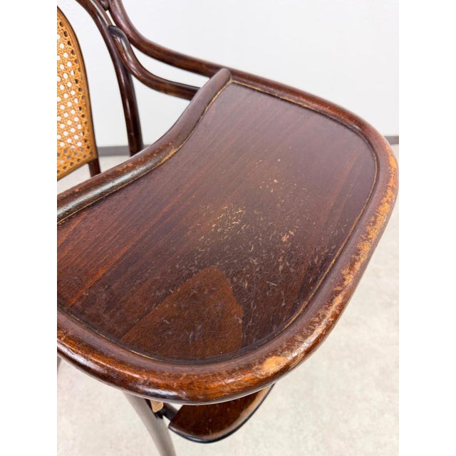 Wood Antique Bentwood Childrens High Chair with Folding Tray and Caned Seat, 1890s For Sale - Image 7 of 11