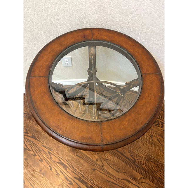 Vintage Leather & Antiqued Metal Side Table in the Style of Maitland-Smith For Sale - Image 12 of 12